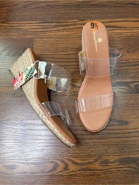 Tommy Bahama jute-wrapped Wedge Sandals with clear transparent straps size 9.5